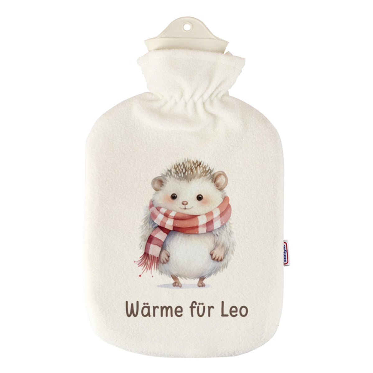 Wärmflasche mit niedlichem Igel und Wunschtext