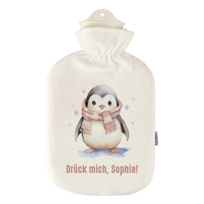 Wärmflasche mit niedlichem Pinguin und Wunschtext