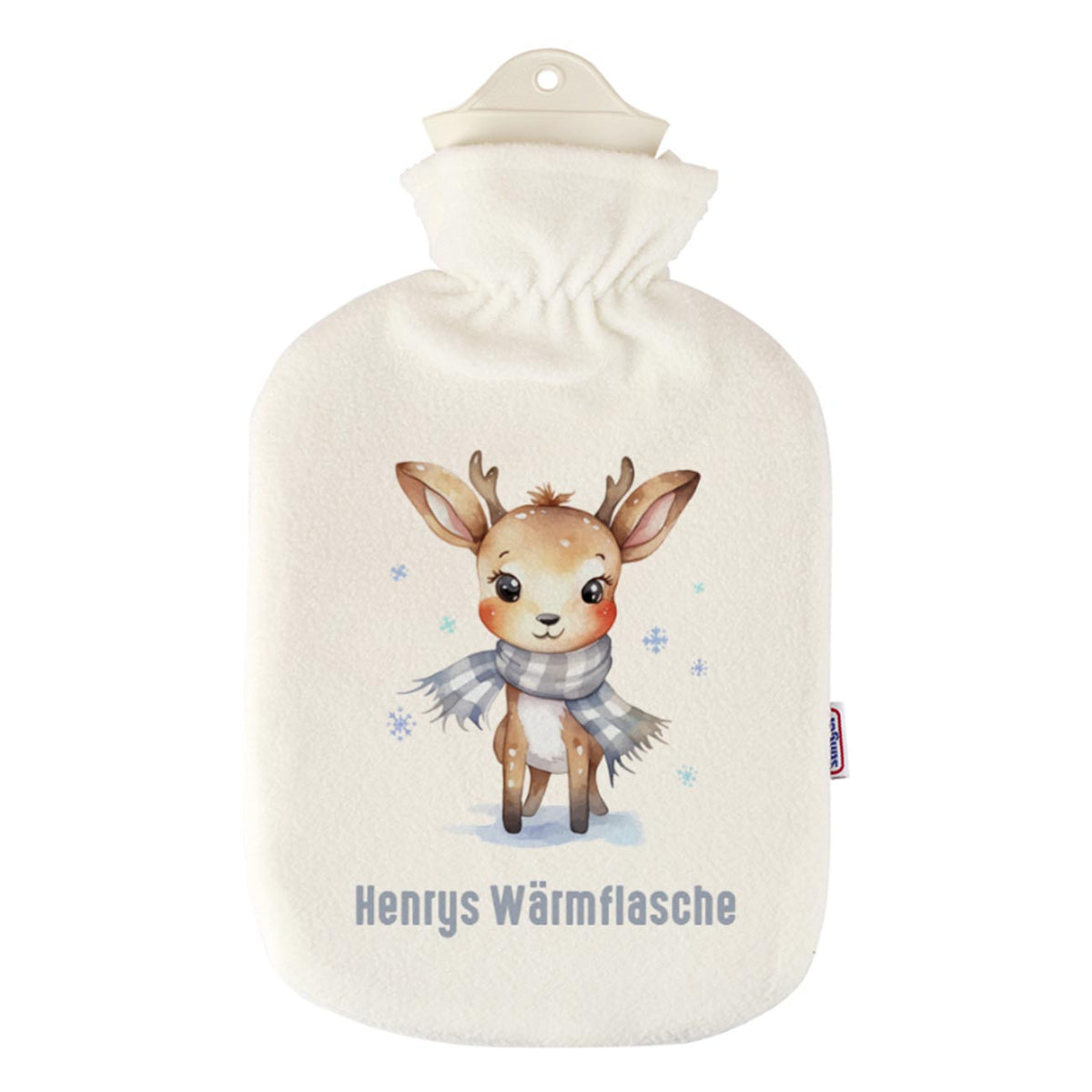 Wärmflasche mit niedlichem Rentier und Wunschtext