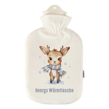 Wärmflasche mit niedlichem Rentier und Wunschtext