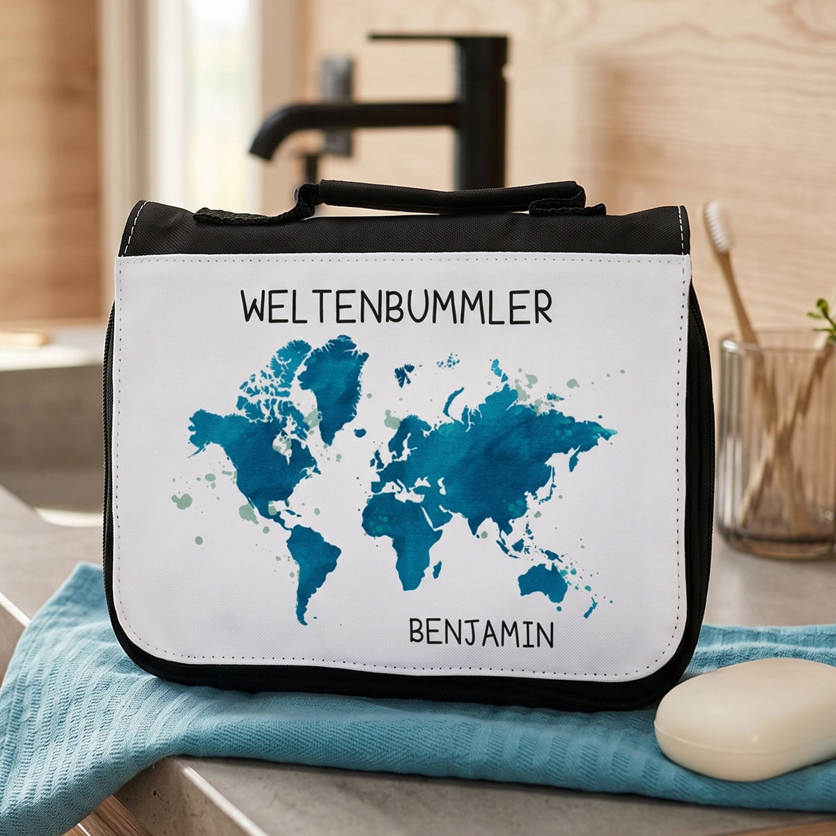 Kulturtasche für Weltenbummler und Wunschnamen