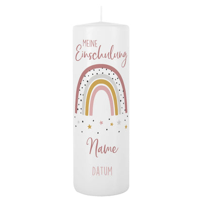 Kerze zur Einschulung mit Regenbogen für Mädchen