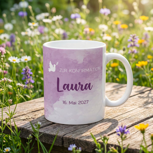Geschenke zur Konfirmation, personalisierte Tasse für Mädchen