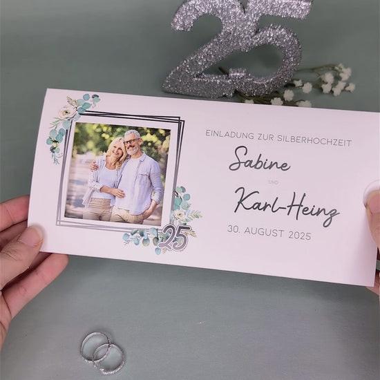 Einladung zur Silberhochzeit - besondere Ziehkarte mit 2 Fotos