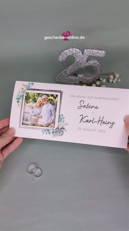 Einladung zur Silberhochzeit - besondere Ziehkarte mit 2 Fotos