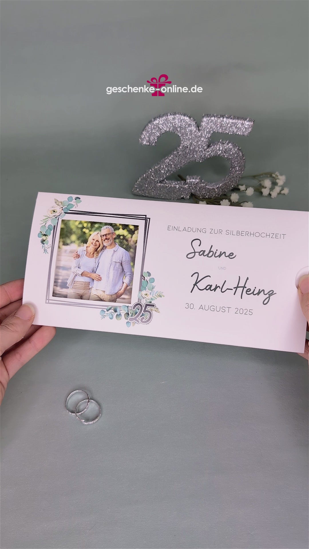 Einladung zur Silberhochzeit - besondere Ziehkarte mit 2 Fotos