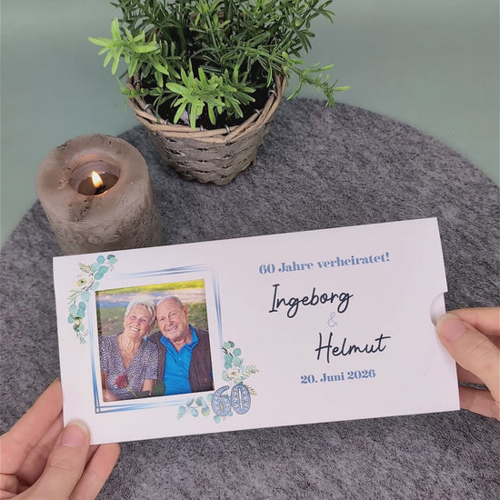 Einladungskarte zur diamantenen Hochzeit - Ziehkarte mit 2 Fotos