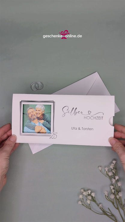 Silberhochzeitseinladung - besondere Ziehkarte mit 2 Fotos