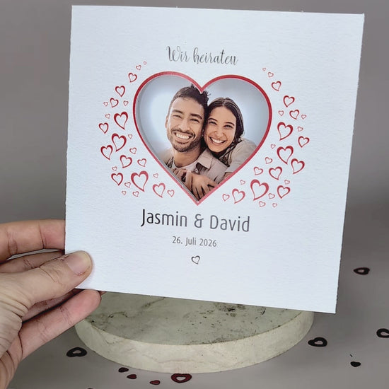 Hochzeitseinladung – Klappkarte mit Foto und Herzausschnitt