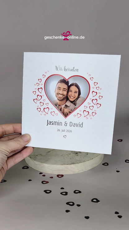 Hochzeitseinladung – Klappkarte mit Foto und Herzausschnitt