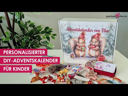 Adventskalender mit niedlichem Eichhörnchen-Motiv und Wunschtext