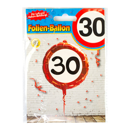 Folienballon Verkehrsschild 30 | Luftballon zum 30. Geburtstag