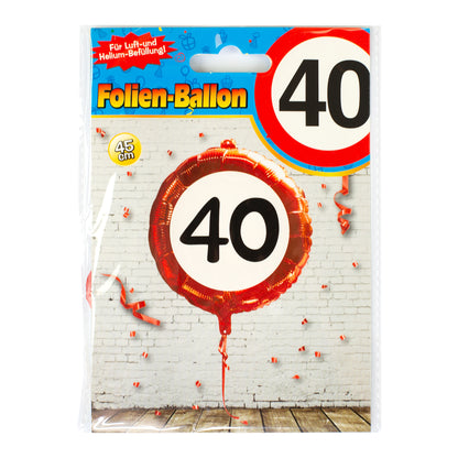 Folienballon Verkehrsschild 40 | Luftballon zum 40. Geburtstag