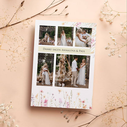 Dankekarte zur Hochzeit mit Wunschtext und Fotos