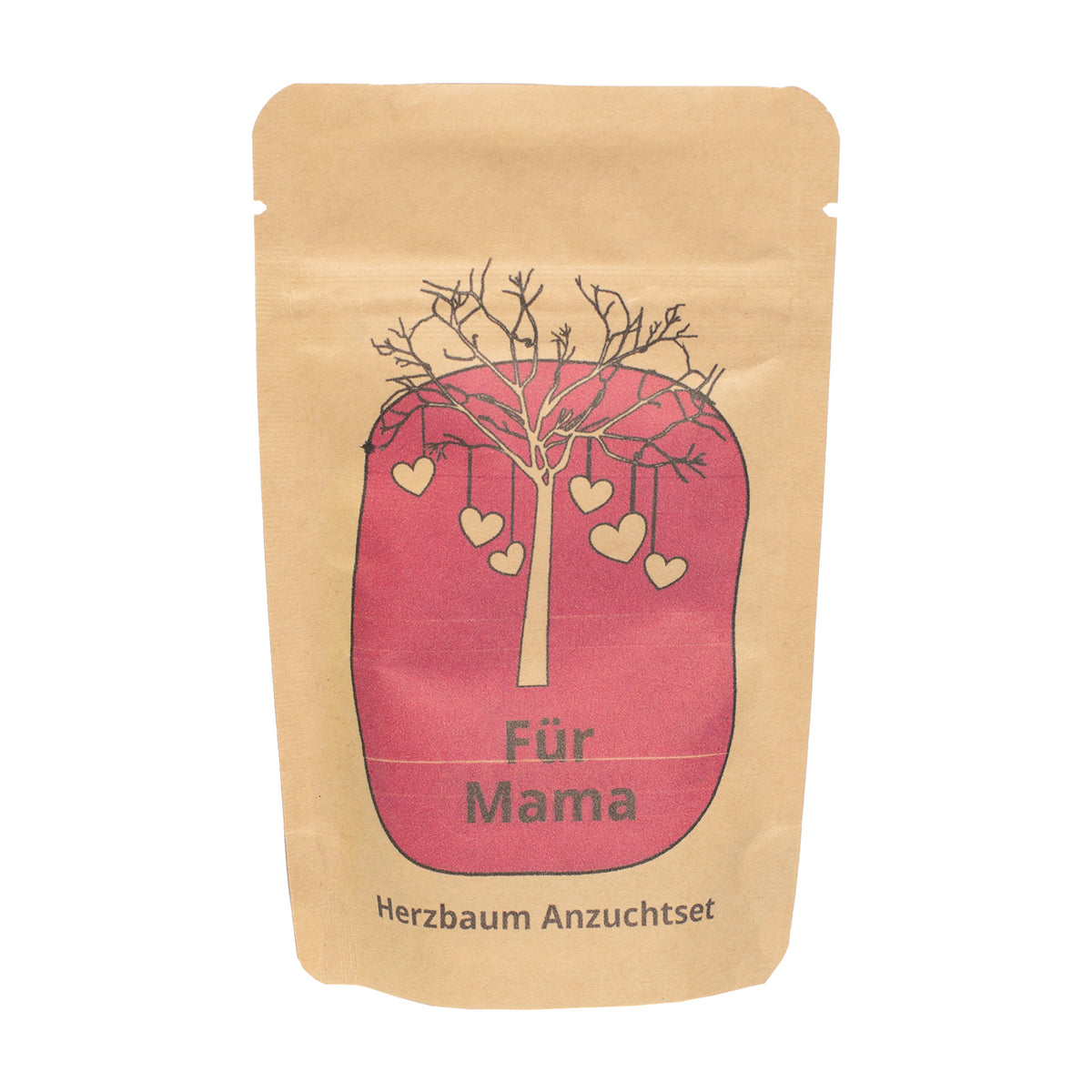 Freisteller vom Für Mama Anzuchtset Herzbaum in brauner Tüte mit rosa Herzbaum-Motiv