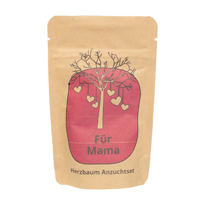 Freisteller vom Für Mama Anzuchtset Herzbaum in brauner Tüte mit rosa Herzbaum-Motiv