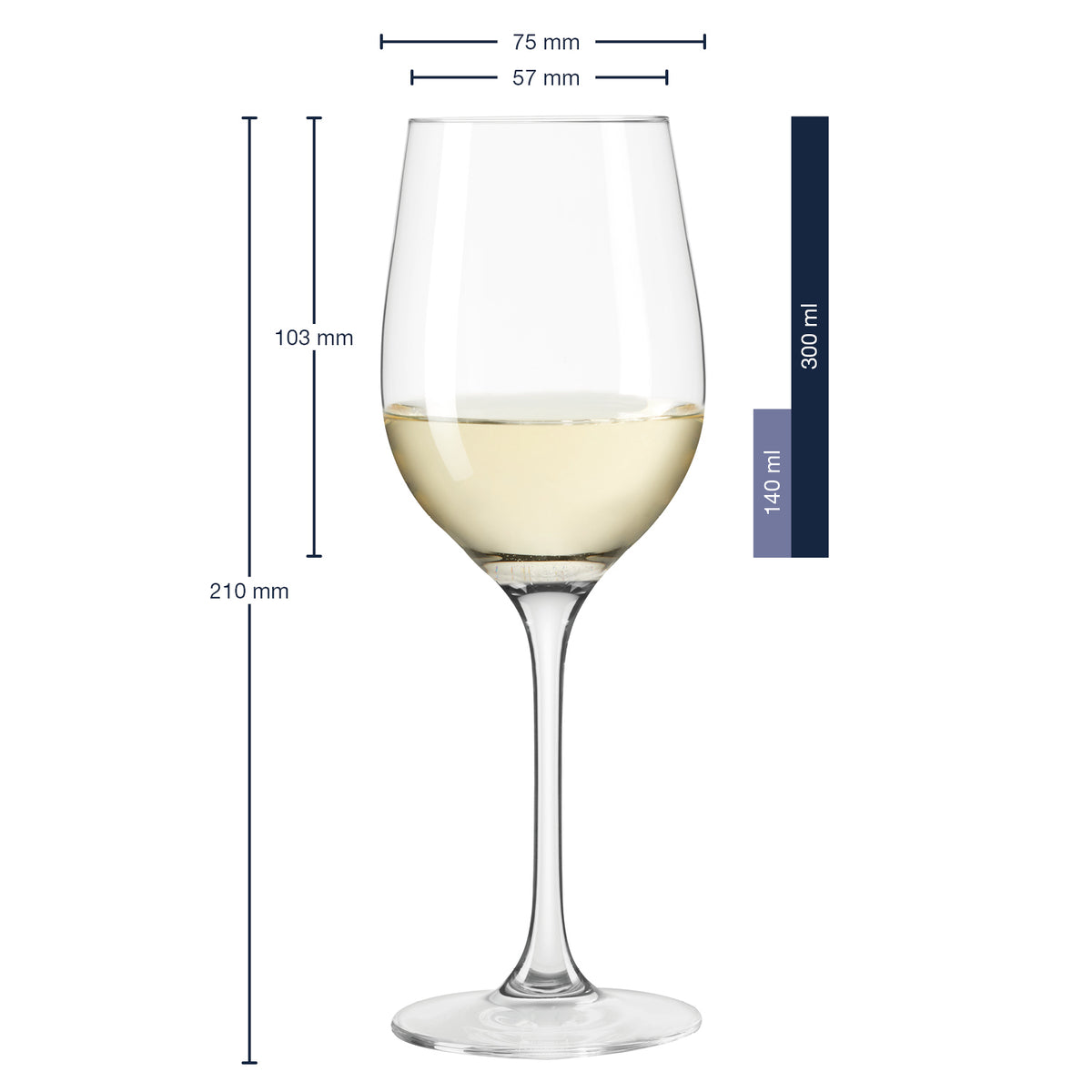 Leonardo Weinglas mit Maßangaben, 300 ml Füllmenge, 21 cm Höhe und elegantem Glasdesign